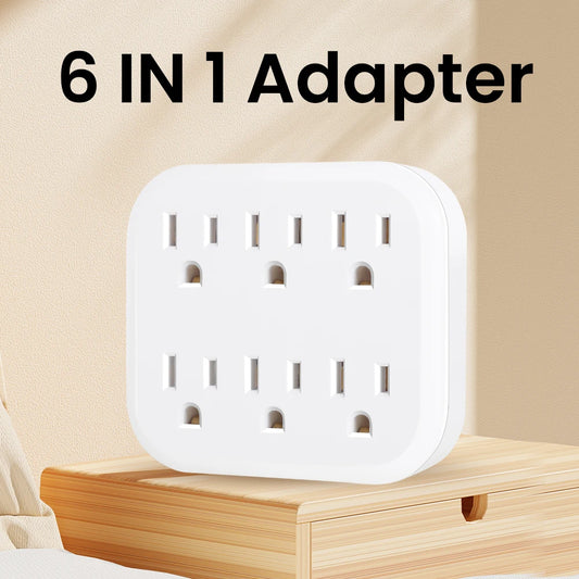 6 Outlet Extender Grounded Wall Adapter, With 3 Prong Power Outlet Splitter Grounded Wall Label 15A/125V/1875W